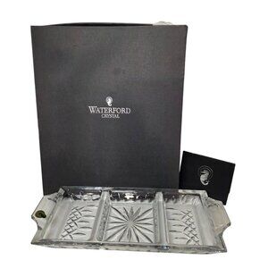 New Waterford Crystal Lismore 3-Part Handled Serving Tray with Box